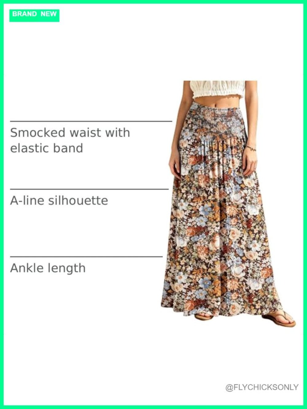 Women's Maxi Skirt Smocked High Waist Boho Flowy Long Skirt - Picture 3 of 6